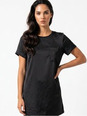 ZARA | Black Short-Sleeve Tunic Dress Pocket Chest Women’s Size Medium
